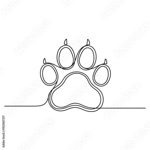 Continuous line drawing of a cute dog paw print, symbolizing pets and animal love.