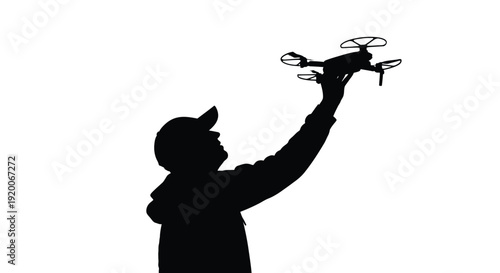 Person Flying Drone Silhouette Illustration