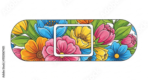Colorful floral design on a light switch plate with pink yellow blue and orange flowers