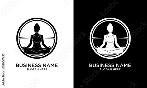 Serene Yoga Pose Silhouette in Circular Frame for Wellness Logo.