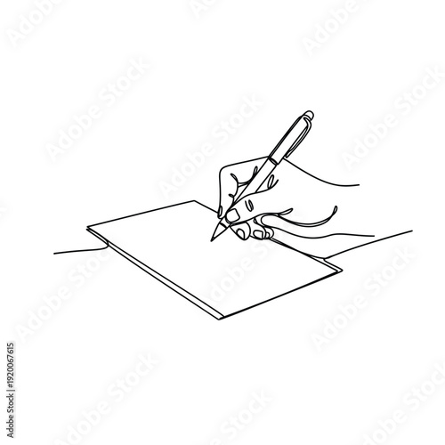 Continuous Line Drawing of a Hand Writing on Paper with a Ballpoint Pen