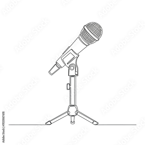 Continuous Line Drawing of a Microphone on a Small Desktop Stand