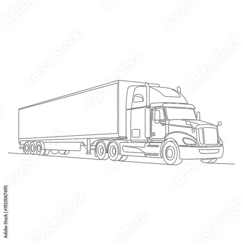 Continuous Line Drawing of a Large Semi-Trailer Truck for Cargo Transport