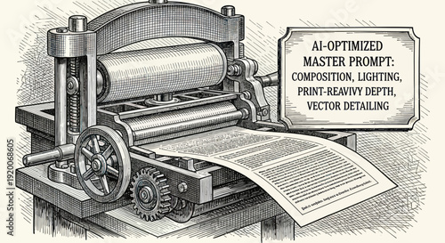 Vintage Printing Press Machine, Historical Document Production, Industrial Revolution Era
