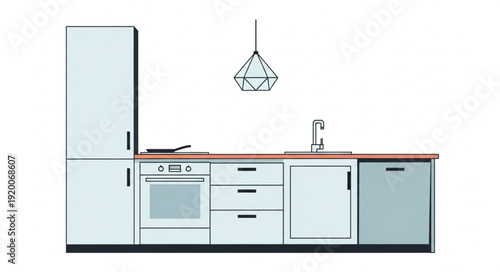 Modern Kitchen Interior Design With Appliances And Lighting.