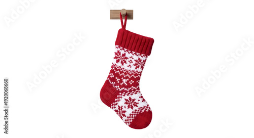 Festive Red Christmas Stocking with Snowflake Pattern on Black Background