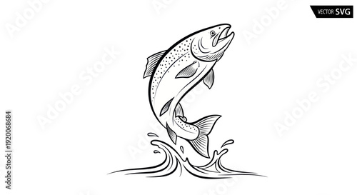 Salmon Leaping Out of Water Outline