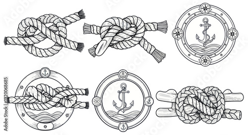 Nautical Knots and Anchor Emblem Set - Vintage Hand Drawn Illustration