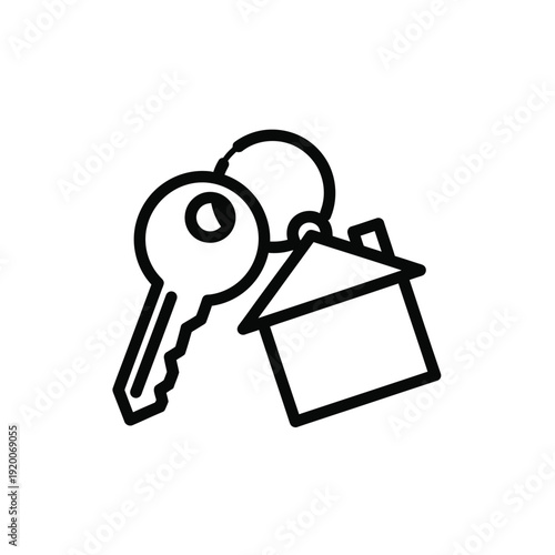 Outline Icon of House Keys and Home Keyring for Real Estate Concepts