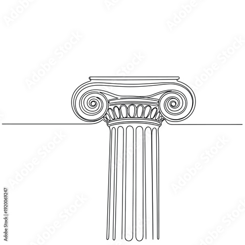 Classical Ionic Column Capital Continuous Line Drawing - Ancient Architecture