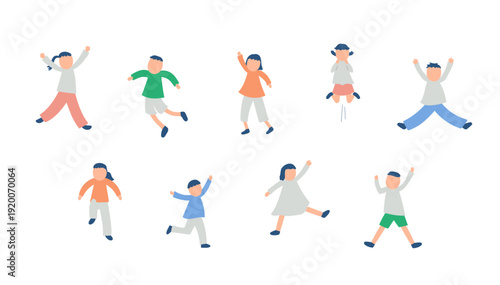 元気に体を動かす子供たちのイラストセット