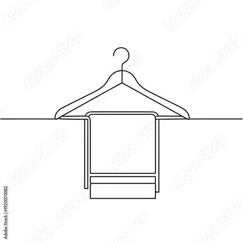 Continuous Line Art of Clothes Hanger with Folded Fabric or Towel