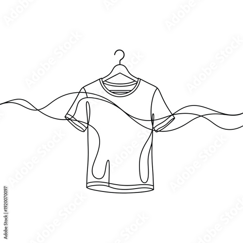 T-shirt on Hanger with Wavy Line Continuous Drawing - Fashion Design
