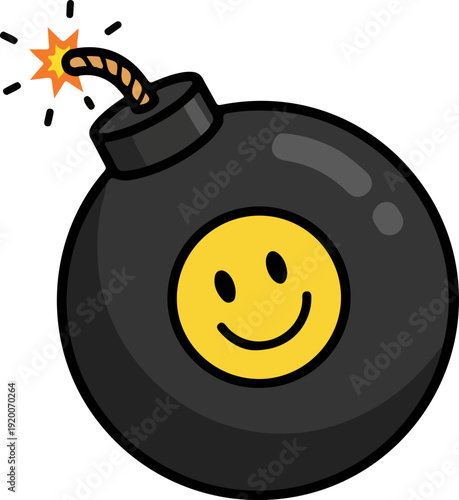 Lit Black Bomb Covered with Happy Face Sticker Toxic Positivity Concept