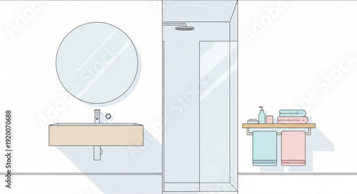 Modern Bathroom Interior Design with Sink Mirror and Shower.