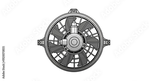 Automotive Cooling Fan Motor Assembly with Blades.