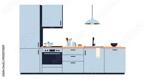 Modern Kitchen Interior Design With Appliances And Cabinets.