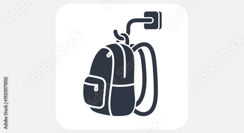 Backpack hanging on a hook for storage.