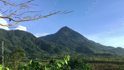 View of Colorful blue sky with Moving clouds background on Mountain