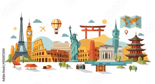 Famous World Landmarks Montage - Travel and Tourism Concept