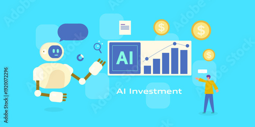 Intelligent robotic agent delivers visualization of AI industry growth, market projection using algorithmic trend analysis and predictive modeling.