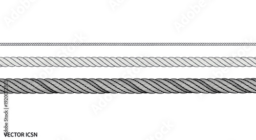 Close-up of braided ropes of varying thickness on a white background