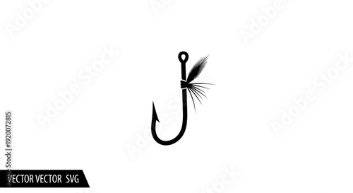 Fishing Hook with Feather Lure Silhouette Icon