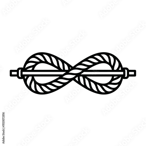 Infinity knot symbol made of rope on horizontal bar, abstract concept