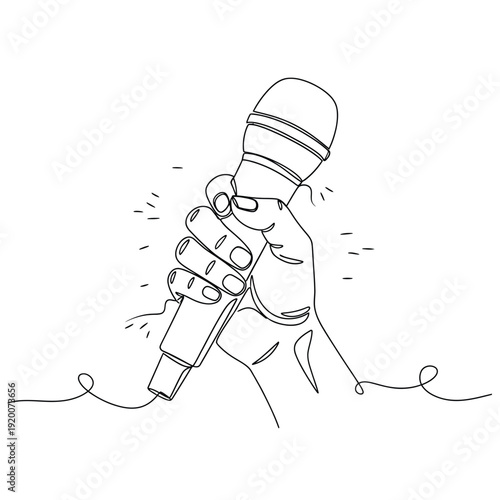 Continuous Line Art of Hand Holding a Microphone for Speech or Performance