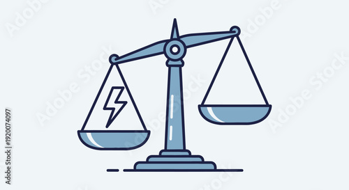 Balance Scale Weighing Electricity Symbol Against Empty Pan.
