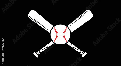 Baseball and Crossed Bats Illustration.