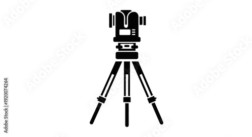 Black and white icon of a surveying instrument on a tripod.