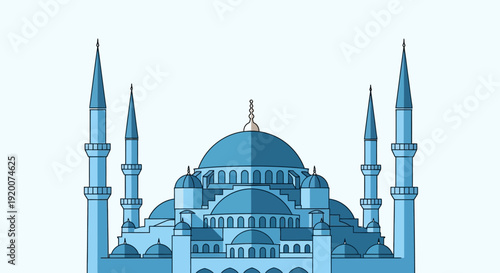 Blue Mosque Architecture Islamic Religious Building Illustration.