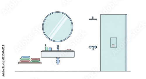 Modern Bathroom Interior Design with Sink Mirror and Shower.