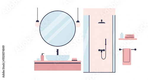 Modern Bathroom Interior Design with Sink and Shower.