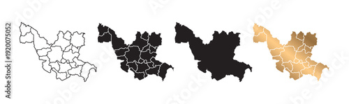 A map of Udon Thani province in Thailand. The map features gold and black outlines against a white background, making it suitable for websites, educational purposes, and tourism.