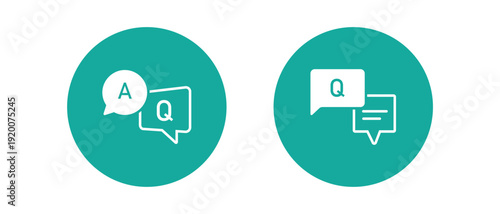 Minimal Q and A Chat Bubble Icon Set – Question and Answer Speech Bubbles in Solid Black Circle Style for Messaging, Support and Communication UI.