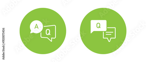 Minimal Q and A Chat Bubble Icon Set – Question and Answer Speech Bubbles in Solid Black Circle Style for Messaging, Support and Communication UI.