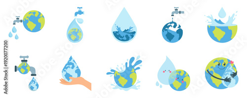 Earth Water Conservation Icons