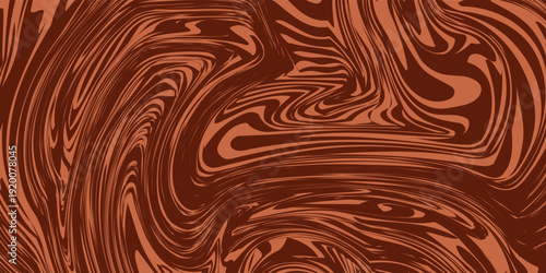 Retro coffee color background. Milk chocolate liquid dessert texture. Wavy swirl candy pattern for poster, cover, banner, pamphlet. Vintage brown trippy hippie wallpaper in 60s or 70s style. Vector