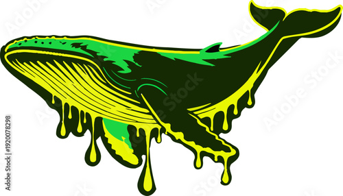Pelagic Megafauna Streetwear Graphic - Lime Gradient Melting Whale Vector for Apparel Design