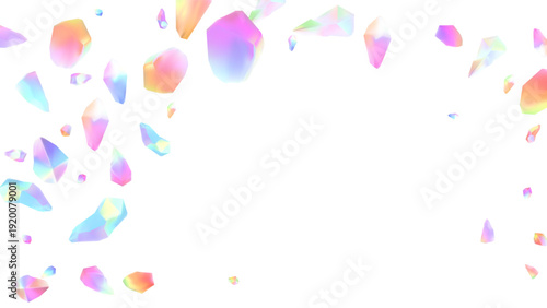 crystal fragments floating and scattered around central space Vibrant prismatic rainbow gems with soft pastel gradients for luxury