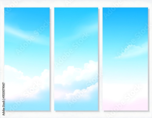 A triptych of serene sky scenes with clouds