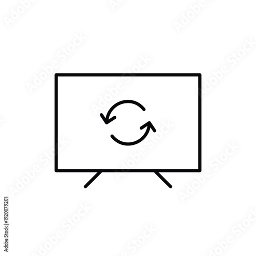 TV set with renew arrows on it. Channels update, translation streaming resumed. Pixel perfect, editable stroke vector icon