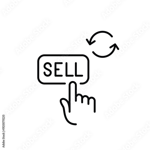 Finger clicking on sell button and renew arrows. Shopping basket update. Pixel perfect, editable stroke vector icon