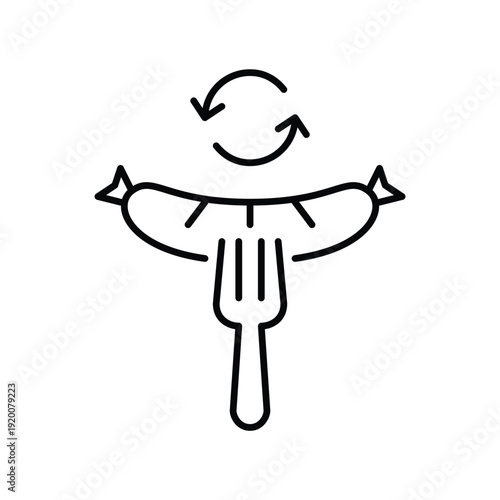 Hot dog on a fork and renew arrows. Food delivery update, takeaway menu refresh. Sustainable ingredients. Pixel perfect, editable stroke vector icon