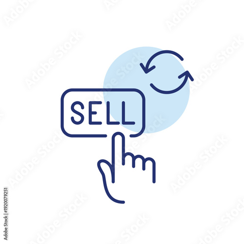 Finger clicking on sell button and renew arrows. Shopping basket update. Pixel perfect, editable stroke vector icon