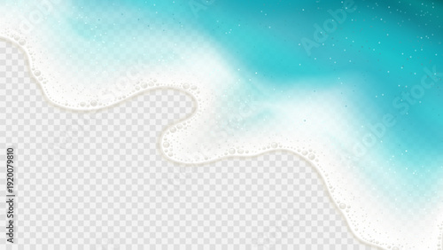Bright realistic sea waves. Vector illustration with aerial view of ocean or sea water waves isolated on checkered background. Gradient sea waves with transparency effect. Summer design template.