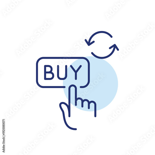 Finger clicking on buy button and renew arrows. Shopping basket update. Pixel perfect, editable stroke vector icon