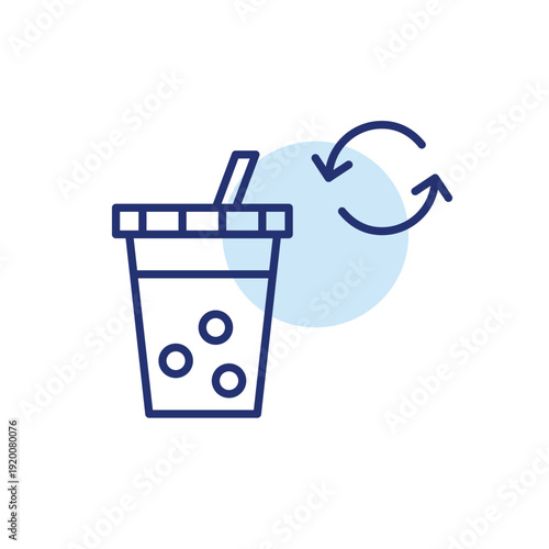 Bubble tea with straw and renew arrows. Beverage menu update, sustainable food and drink choices. Pixel perfect, editable stroke vector icon